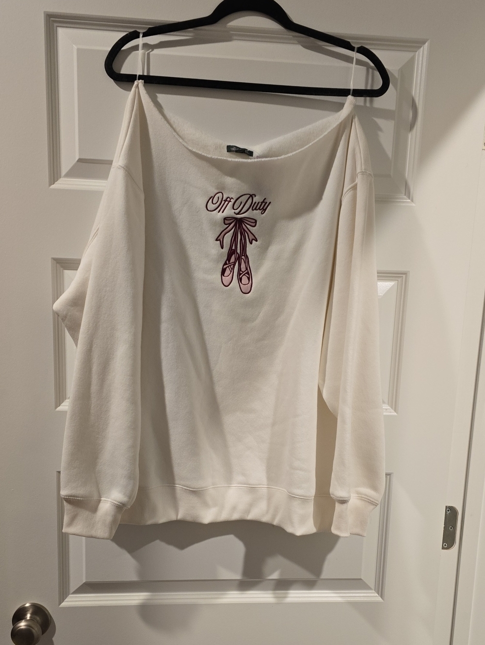 wild fable Cream Off-Shoulder Sweater with Pink Ballet Graphic
